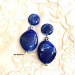 B329.「Blue Earth」青いマーブル模様のボタンピアス(イヤリング)