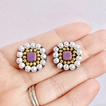 new! シンキロウ（チェコガラスとビーズの刺繍イヤリング ピアス）
