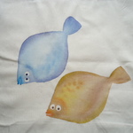 トート・コットン・エコ・シーチング・手描き・カレイ・ヒラメ・魚・バッグ
