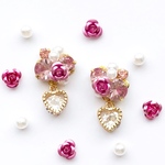 数量限定❁︎ 大人ガーリー 薔薇モチーフビジューピアス/イヤリング ピンク