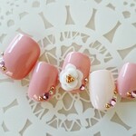 再販✩大人可愛いダブルピンク/結婚式ネイル/3Ｄフラワー/簡単ネイルチップ/短いネイル/付け爪/Ｓ88