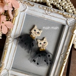new♡一点物猫刺繍とチュールのピアス♡イヤリング