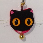 ちりめん根付け　ねこ  (黒猫) 