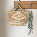 beige×ivory 麻紐のオルテガ柄のマルシェバッグ