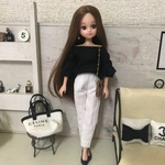【y様オーダー品】リカちゃん服♡黒袖ギャザートップス＆白ダメージデニムテーパードパンツ♡リアルクローズ  