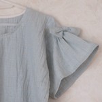 【再販】ストライプ柄リボン付シャツブラウス✴︎サックス