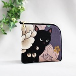 L字ファスナー ミニ財布 　黒猫と牡丹  藤・コンパクト