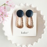 2wayブラックカボション×変形ドロップパーツピアス・イヤリング