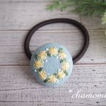 たんぽぽの花冠刺繍ヘアゴム
