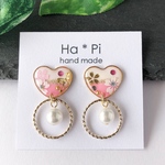 再販▷和  ハート【桃×白】桜 ゆらゆらパール&フープ  ピアス/イヤリング