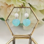 暑い夏にオススメ!!　ハートが可愛い　シーブルーカルセドニーピアス＆イヤリング
