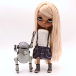 デニムのゆったり吊りスカート（インディゴ）とふわふわ柔らかニット（オフショルダー）のセット