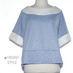 * blue×white Raglan sleeve Top