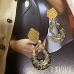 RUKIRIRIA #247 メタルゴールドピアス クリアピアス 大ぶりピアス 大ぶりイヤリング 