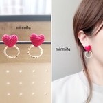✴︎再×2販売✴︎コーヂュロイハートとゴールドフープピアス（レッド）※イヤリング対応