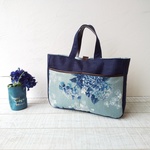 フラワーリネンと濃紺リネン  A4トートバッグ