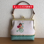 がまぐちポーチ 革持ち手付き/自転車てんとう虫