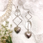 一点物♡大ぶりアシンメトリーシルバーハートピアス/イヤリング