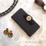 エレガント★大人可愛い\♡/人気のスエード調 リボン×パールビジュー★アンティーク  iPhone7/ iPhone8 ケース 手帳型