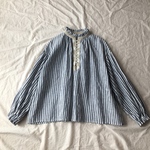 リネンのフリルブラウス ストライプ