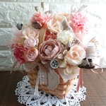 (母の日)＊コーラルpinkカーネのレースリボン♡バスケット＊母の日ギフト・フラワーアレンジ