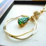 vintage glass＊*ネックレス。【bumpy green】