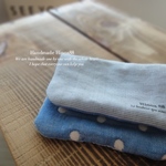 🌳Hinoa88 タオルハンカチ 6重ガーゼ×Wガーゼ border/blue dott