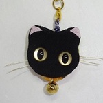 ちりめん根付け　ねこ  (黒猫) 