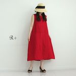 大人の日常着100％リネン真っ赤なワンピース