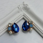【オープン記念価格】ビジュー×パールピアス　ブルー