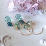 ＊再販＊【14kgf】グリーン×ブルー天然石＊フープピアス