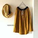 【yellow】リネンの膝丈ギャザースカート