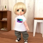 オビツ11用 Tシャツ(白×ラベル)