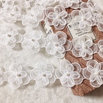 ＊再入荷＊50cm単位 パール付き 立体 フラワー 花 オーガンジー 刺繍レースブレード 白 BK190406