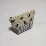 SALE　ネコとギンガムチェックのキルトポーチ