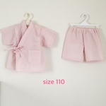size110☆麻の葉☆オフ地×ピンクWガーゼ甚平