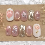 ワイヤー薔薇ハートネイルチップ