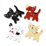 【4色×2個ずつ】ウッドボタン 猫 ネコ ねこ 白・黒・茶系 幅24mm 木製ボタン ブローチに