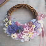 Lune Bonheur＜Rose pâle ＞＊ハーフムーンリース＊プリザーブドフラワー＊リース＊お花＊ギフト＊母の日＊結婚祝い＊記念日＊新築祝い