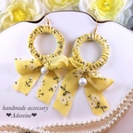 ❤︎No.93❤︎リボンサークルパール(黄色)ピアスイヤリング