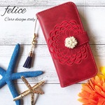 【新作】iphone6/6s/7/8 手帳型iphoneケース レザー花柄 刺繍　レッド