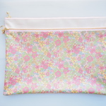 ◇◆Special Price◆◇　LIBERTY＆帆布　Flower Tops　フラワートップス　3P　大きめサイズのwファスナークリアポケットポーチ　◆連絡袋にも♪
