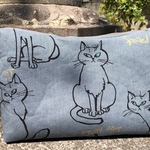 大きめポーチ ねこ柄グレー ふんわりタイプ