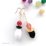春色 天然石のアシンメトリーピアス(イヤリング)