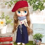 No.1533  トリコロール水玉トップスとネイビーマキシ丈パンツ