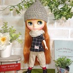 No.1527  黒ラインチェックトップスとリネンサルエルパンツ