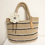 【ネーム入り】麻ひもバッグ＊モノトーンボーダー＊