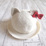 【ｃ様ご予約品】コットンのねこ耳ハット　リボン付き