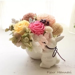 母の日に うさぎさんのブーケ プリザーブドフラワー ピンク系ver.2 結婚祝いやお誕生日プレゼントにも♪  