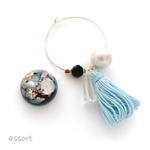 【blue】淡色タッセル&ビジュー アシンメトリーフープピアス(イヤリング)